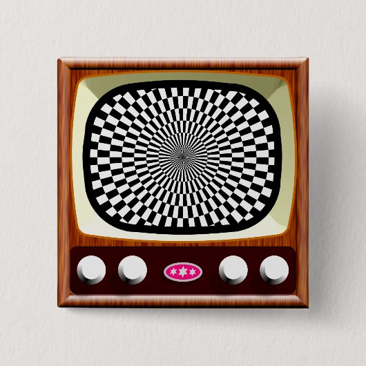 50s Televisie Op Art Vierkante Button 5,1 Cm (Voorkant)