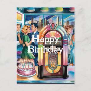 50s Vintage Retro Jukebox, Diner, Verjaardagstaart Briefkaart