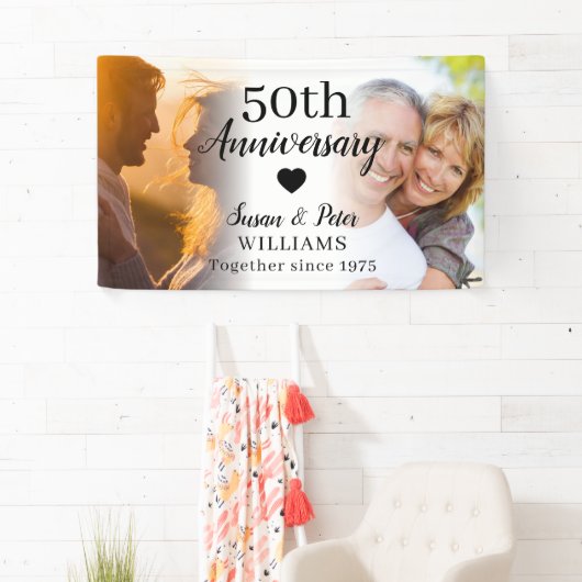 50ste bruiloft Jubileum Custom 2 Photo Collage Spandoek (Insitu)
