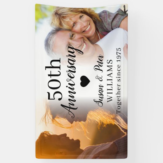 50ste bruiloft Jubileum Custom 2 Photo Collage Spandoek (Verticaal)