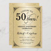 50ste bruiloft Jubileum - Goud Zwart Damask Kaart (Voorkant / Achterkant)