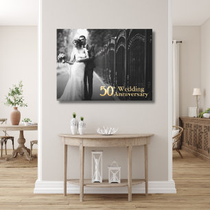 50ste bruiloft Jubileum   goudbelettering   Foto Canvas Afdruk