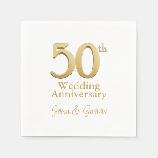 50ste bruiloft Jubileum | goudbelettering | Wit Servet (Voorkant)