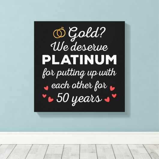 50ste bruiloft Jubileum I - Gold Funny Couple Canvas Afdruk (Insitu (Houten vloer))
