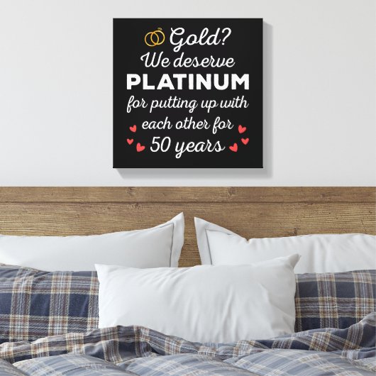 50ste bruiloft Jubileum I - Gold Funny Couple Canvas Afdruk (Insitu (Slaapkamer))