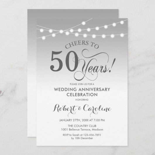 50ste bruiloft Jubileum - Silver White Kaart (Voorkant / Achterkant)