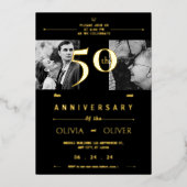 50ste bruiloft Jubileum toen en nu Folie Uitnodiging (Voorkant)