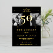 50ste bruiloft Jubileum toen en nu Folie Uitnodiging (Staand Voorkant)