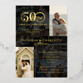 50ste bruiloft Jubileum Toen & Nu Fotocollage Folie Uitnodiging (Voorkant)