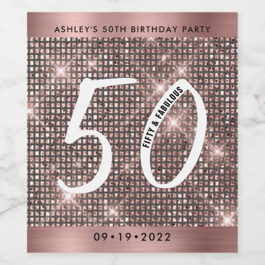 50ste Gelukkige Verjaardag Trendy Chic Wijn Etiket (Enkel label)