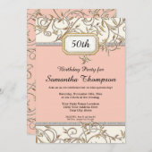 50ste Glam Goud Roze Art Nouveau Verjaardag Kaart (Voorkant / Achterkant)