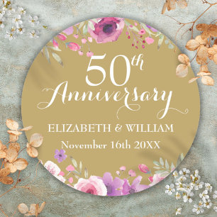 50ste gouden huwelijksjubileum aquarelrozen ronde sticker