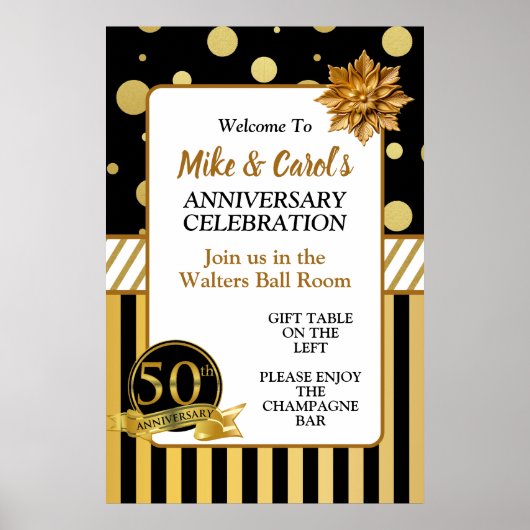 50ste gouden huwelijksjubileum Elegant Feest Poster (Voorkant)