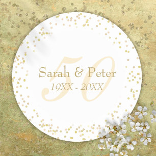 50ste gouden huwelijksjubileum gouden confetti ronde sticker