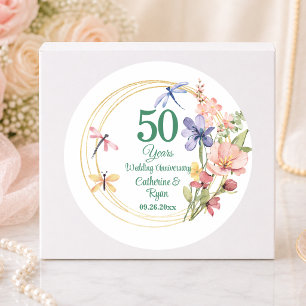 50ste gouden huwelijksjubileum Gouden lijst bloemm Ronde Sticker