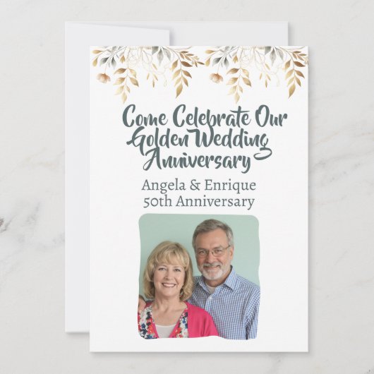 50ste gouden huwelijksjubileumfeestviering kaart (Voorkant)