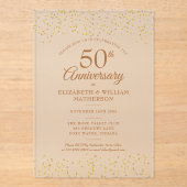 50ste huwelijksjubileum Confetti Goudstof Acryl Uitnodigingen (Voorkant)