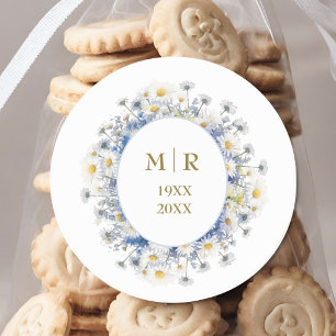 50ste huwelijksjubileum Daisy Blauwe Goud Ronde Sticker