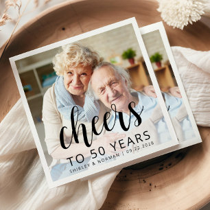 50ste Huwelijksjubileum Foto Zwarte Schrift Wensen Servet
