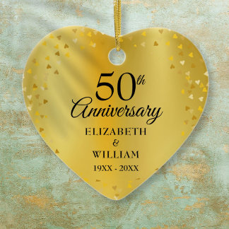 50ste huwelijksjubileum Gouden Hartjes Confetti Keramisch Ornament