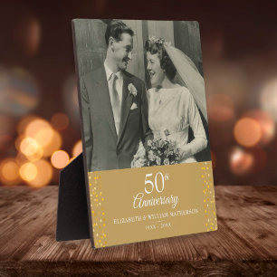 50ste huwelijksjubileum Gouden liefdesharten Foto Fotoplaat