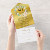 50ste huwelijksjubileum Monogram Bloem Goud All In One Uitnodiging (Afscheurbaar)