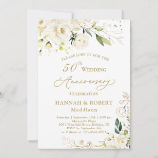 50ste huwelijksjubileum witte rozen blad kaart