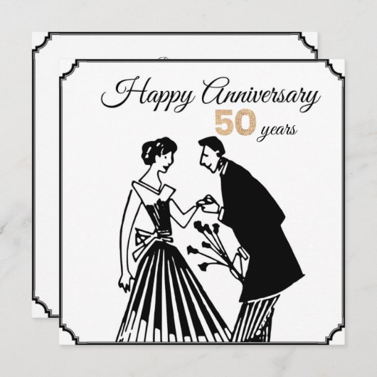 50ste huwelijksjubileum Zwart en wit elegant Kaart (Voorkant / Achterkant)