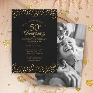 50ste huwelijksjubileum Zwarte Gouden Hartjes Foto Kaart
