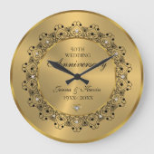 50ste huwelijksjubileum Zwarte Mandala op Goud Grote Klok (Voorkant)