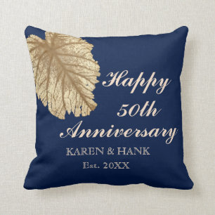 50ste huwelijksverjaardag Nep goudblad blauw Kussen