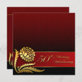 50ste huwelijksverjaardag rode gouden uitnodiginge kaart (Voorkant / Achterkant)