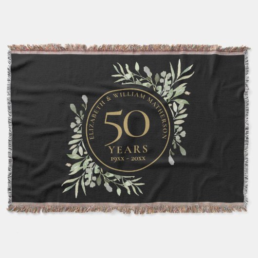 50ste huwelijksverjaardag Zwart Goud Groene Blad Deken (Voorkant)