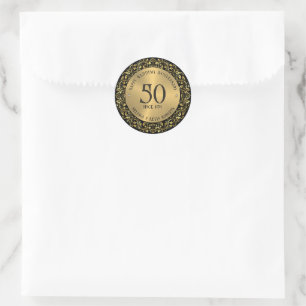 50ste huwelijksverjaardag Zwart gouden frame Ronde Sticker