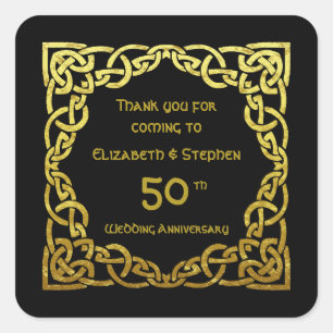 50ste huwelijksverjaardag Zwart & Gouden Keltische Vierkante Sticker