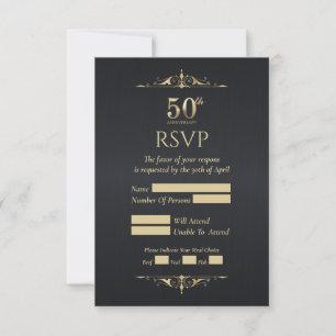 50ste huwelijksverjaardag Zwarte antwoordkaart RSVP Kaartje