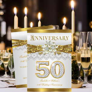 50ste huwelijksverjaardagsfeest Goud Witte Parel Kaart
