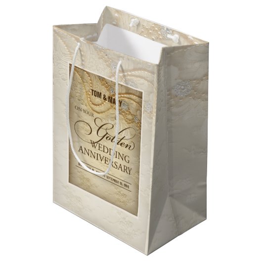 , 50ste Jubilea parels Medium Cadeauzakje (Voorkant Gekanteld)