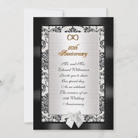 50ste Jubileum feestuitnodiging Damask Kaart (Voorkant)