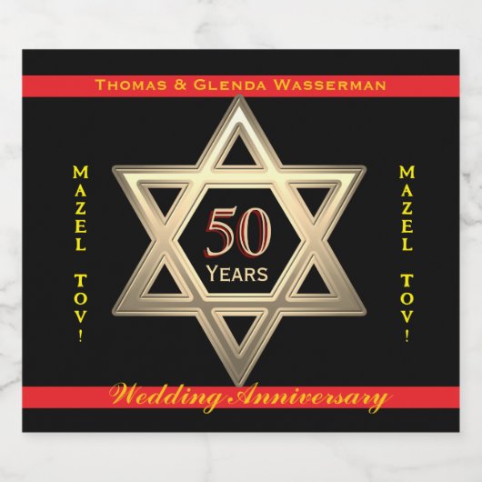 50ste Jubileum Mazel Tov! set van drankenetiketten Sparkling Wijnetiket (Enkel label)
