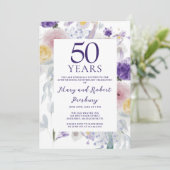 50ste Jubileum Paarse roze bloemen Kaart (Staand voorkant)