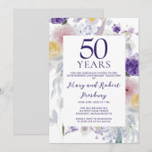 50ste Jubileum Paarse roze bloemen Kaart (Voorkant / Achterkant)