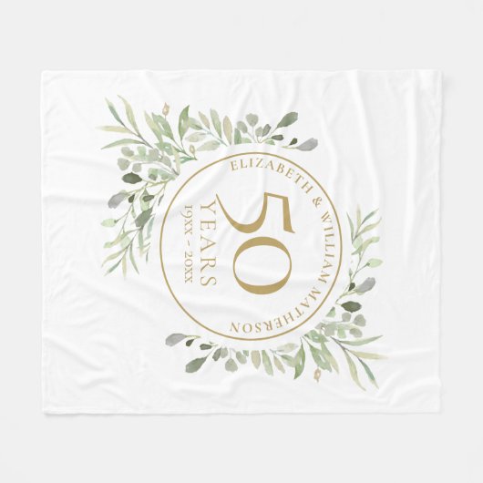 50ste Jubileum voor bruiloft Gold Greenery Waterve Fleece Deken (Voorkant (Horizontaal))