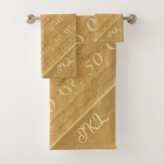 50ste Jubileum voor bruiloft Golden Ochre Towel Bad Handdoek