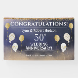 50ste Jubileum voor bruiloft, goud, blauw, wit Spandoek