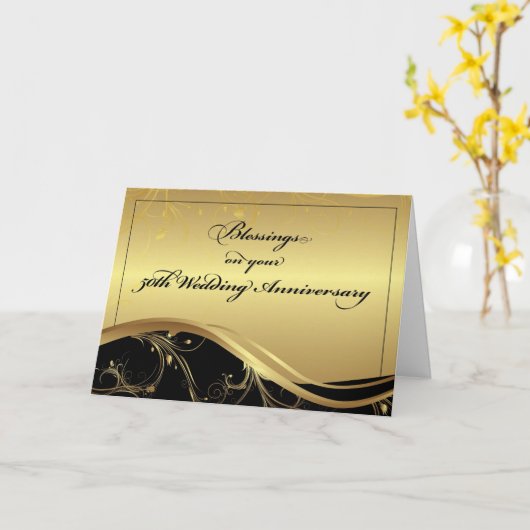 50ste Jubileum voor bruiloft Religieuze, zwarte en Kaart (Gele Bloem)