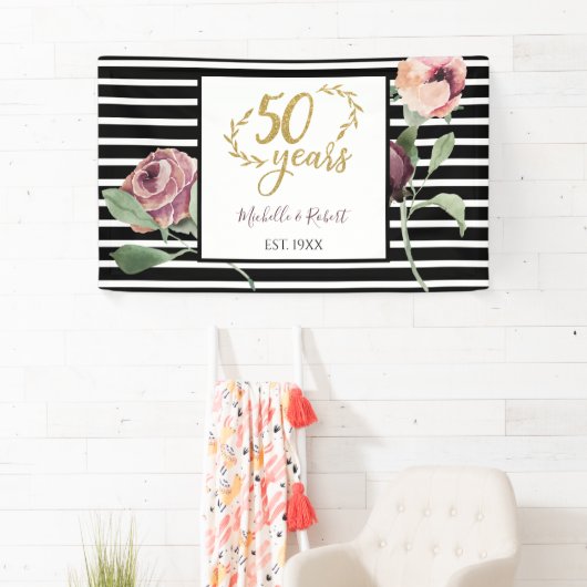 50ste Jubileum voor bruiloft Rood Rose Gold Glitte Spandoek (Insitu)