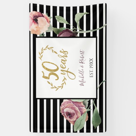 50ste Jubileum voor bruiloft Rood Rose Gold Glitte Spandoek (Verticaal)