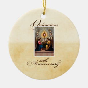 50ste priesterwijding engelen bij het altaar keramisch ornament