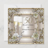 50ste trouwdag bruiloft crèmekleurige gouden lelie kaart (Voorkant)